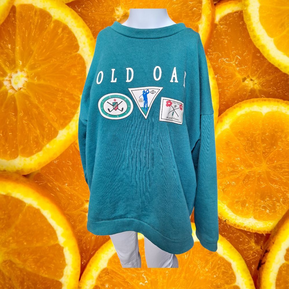 Old Oak Vintage Golf Theme Crewneck Sweatshirt Teal Sports Graphic XL